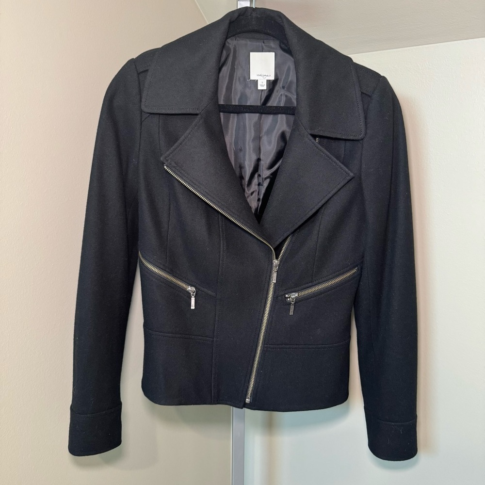 Halogen Black Wool‎ Blend Jacket Size Small Moto Biker Asymmetric Zip